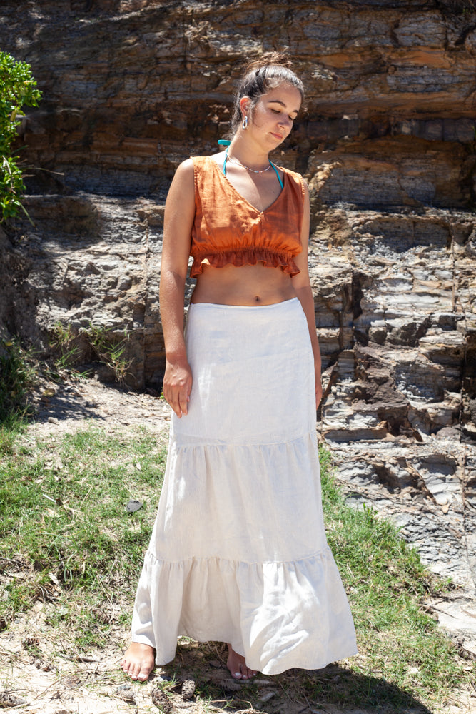 Willow Split Skirt - Natural Linen