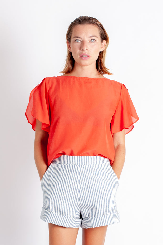 Rissa Top - Coral Silk Cotton Voile