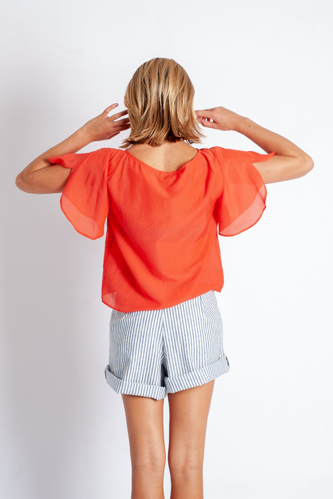Rissa Top - Coral Silk Cotton Voile