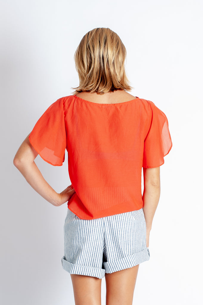 Rissa Top - Coral Silk Cotton Voile