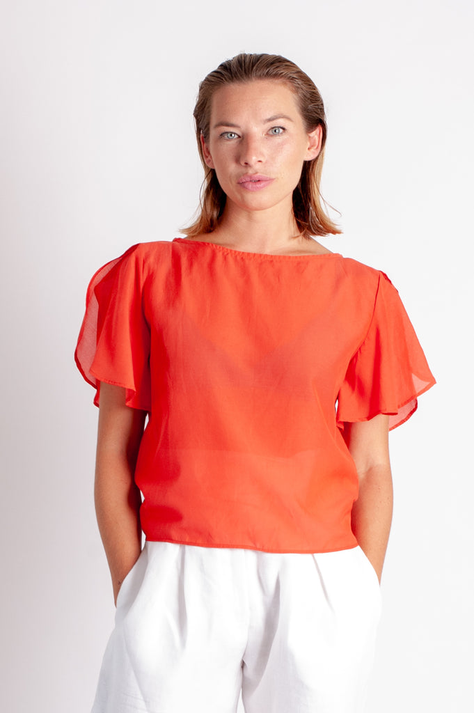 Rissa Top - Coral Silk Cotton Voile