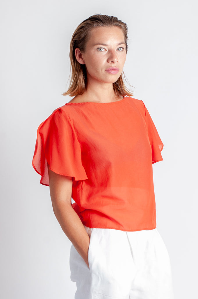 Rissa Top - Coral Silk Cotton Voile