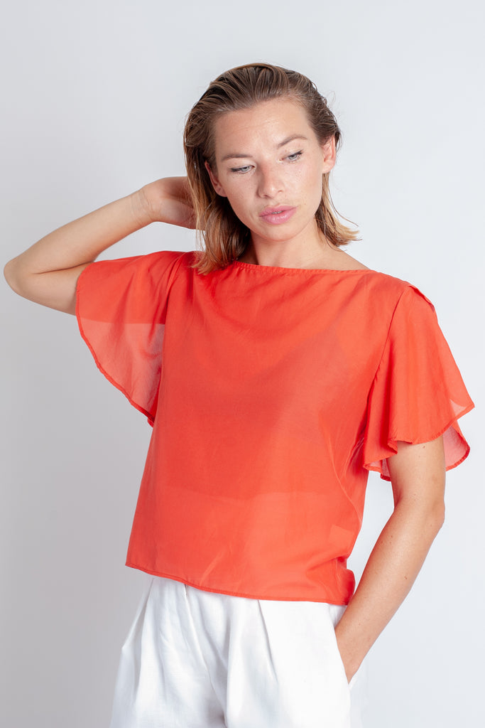 Rissa Top - Coral Silk Cotton Voile