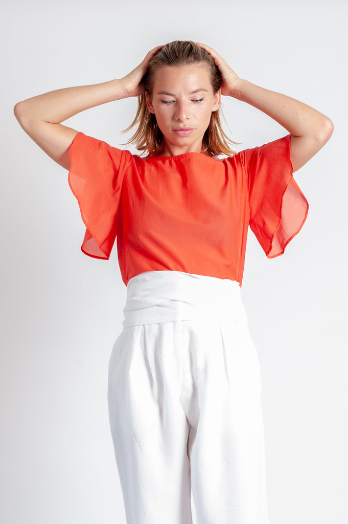 Rissa Top - Coral Silk Cotton Voile