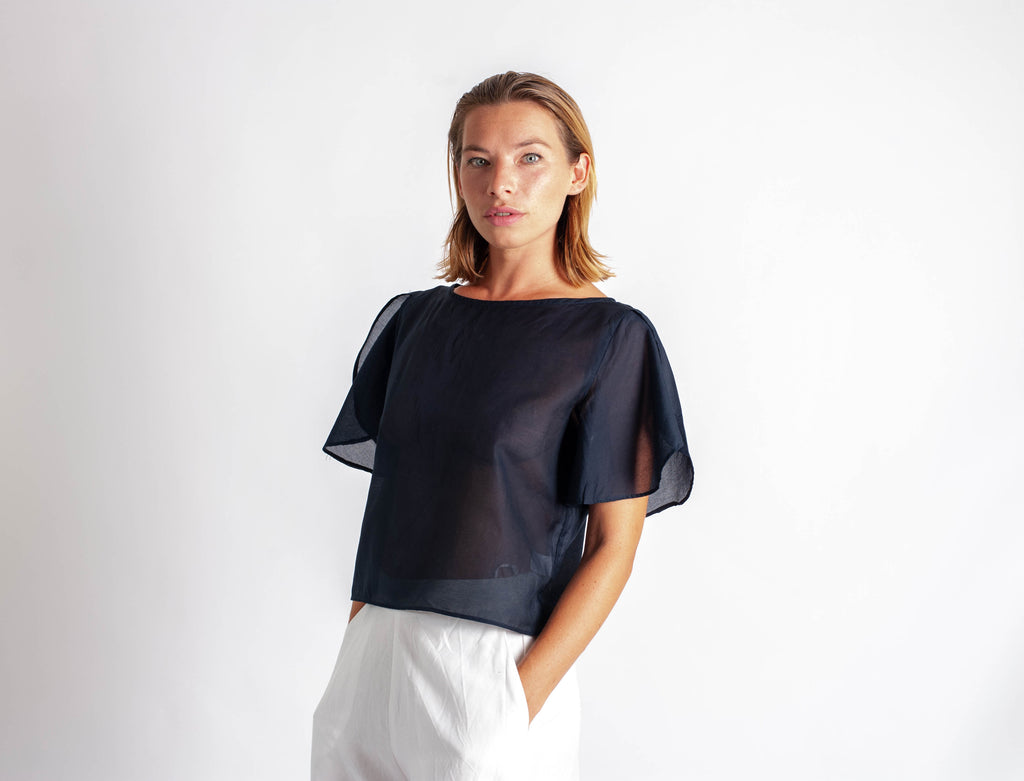 Rissa Top - Navy Silk Cotton Voile