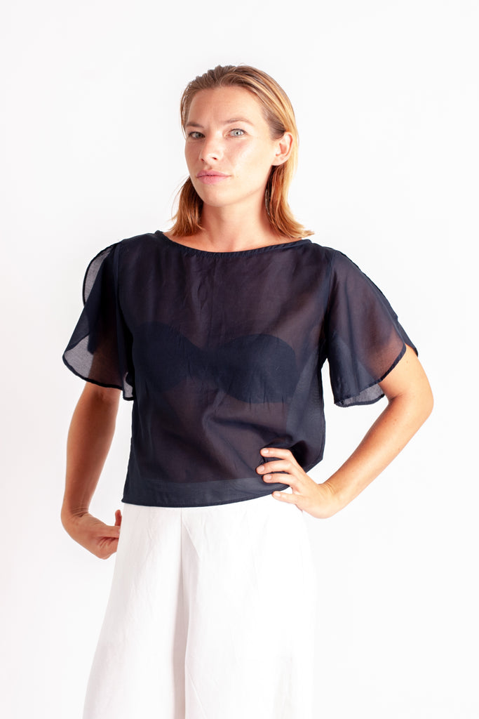 Rissa Top - Navy Silk Cotton Voile