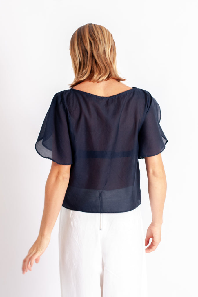 Rissa Top - Navy Silk Cotton Voile