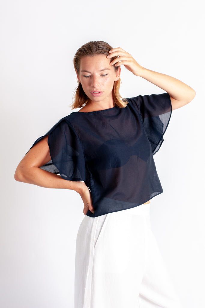 Rissa Top - Navy Silk Cotton Voile