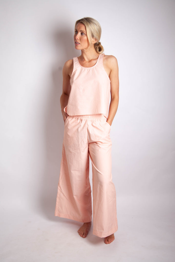 Edel Curve Side Seam Tank - Apricot Fine Stripe Cotton