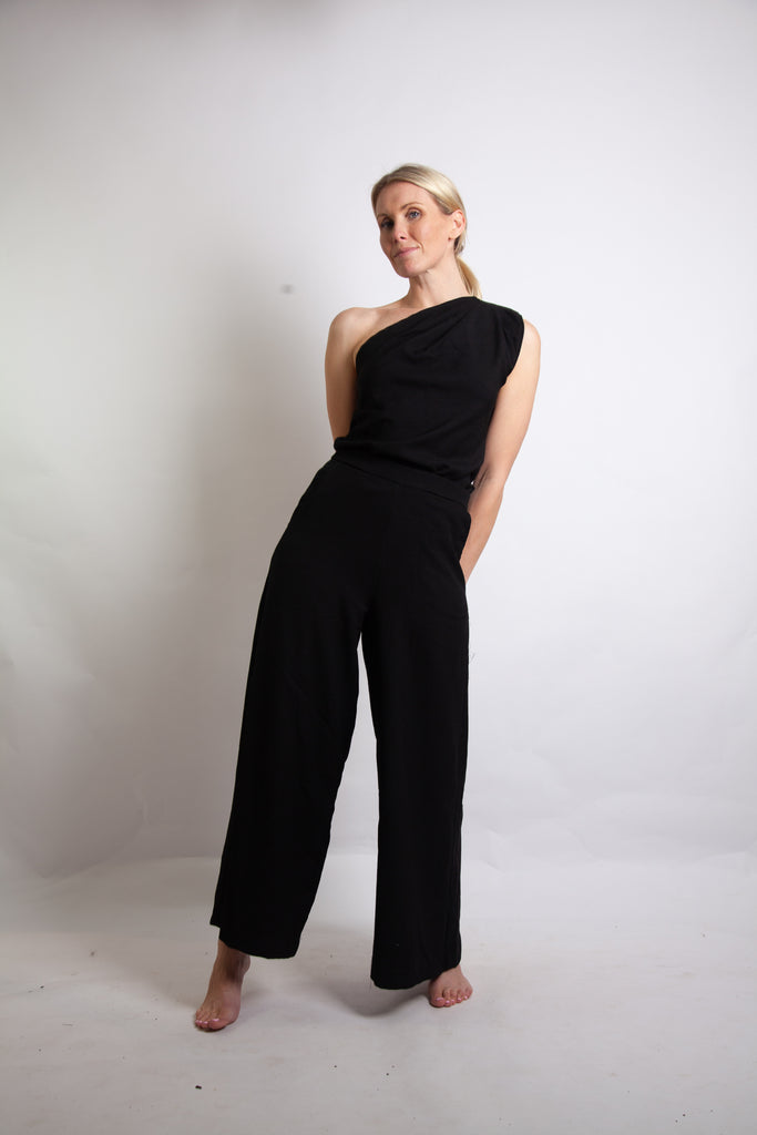 Tia Top - Black Fine Wool Blend Twill