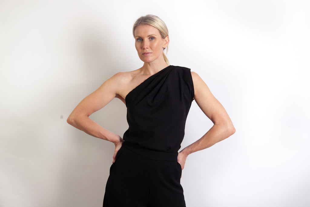 Tia Top - Black Fine Wool Blend Twill