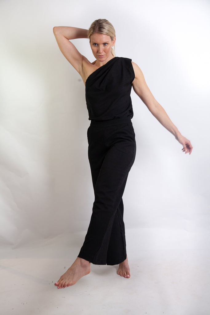 Tia Top - Black Fine Wool Blend Twill