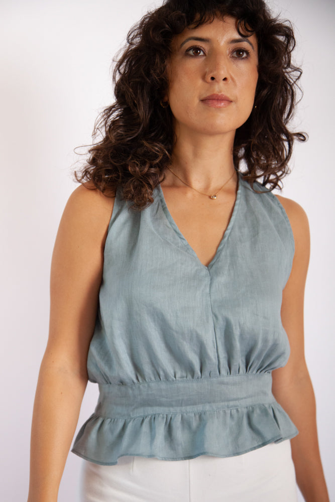 Lana Top - Seafoam Light Linen