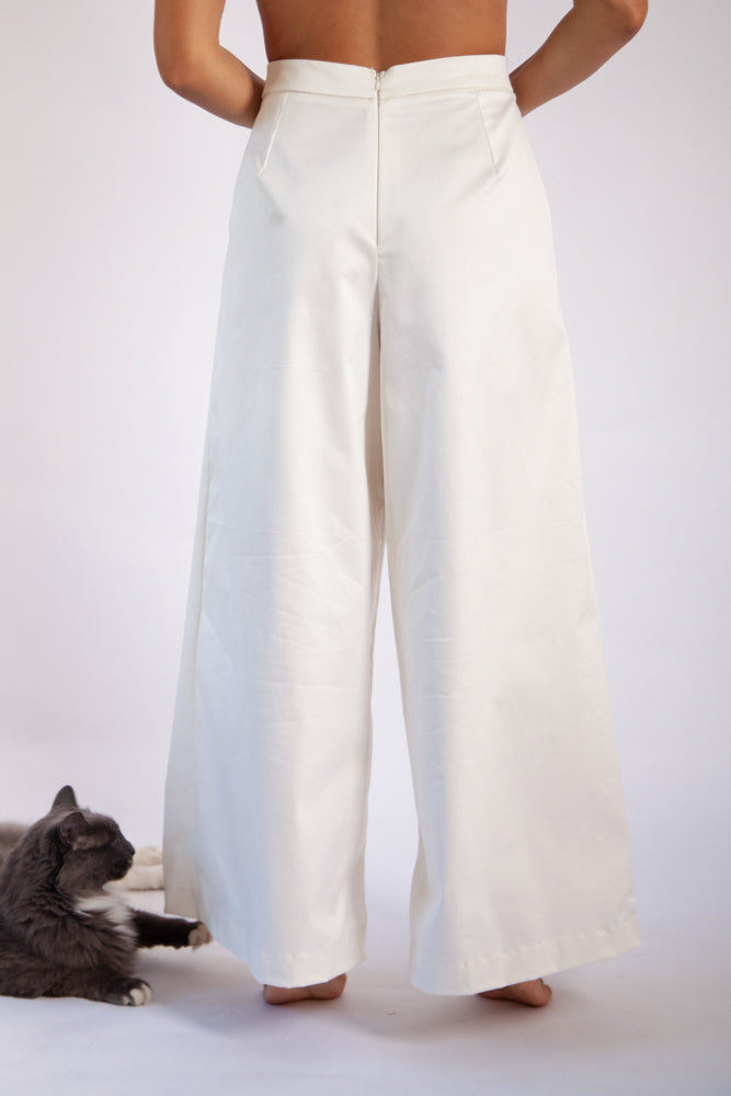Gab Pant - Ecru Cotton Stretch Sateen