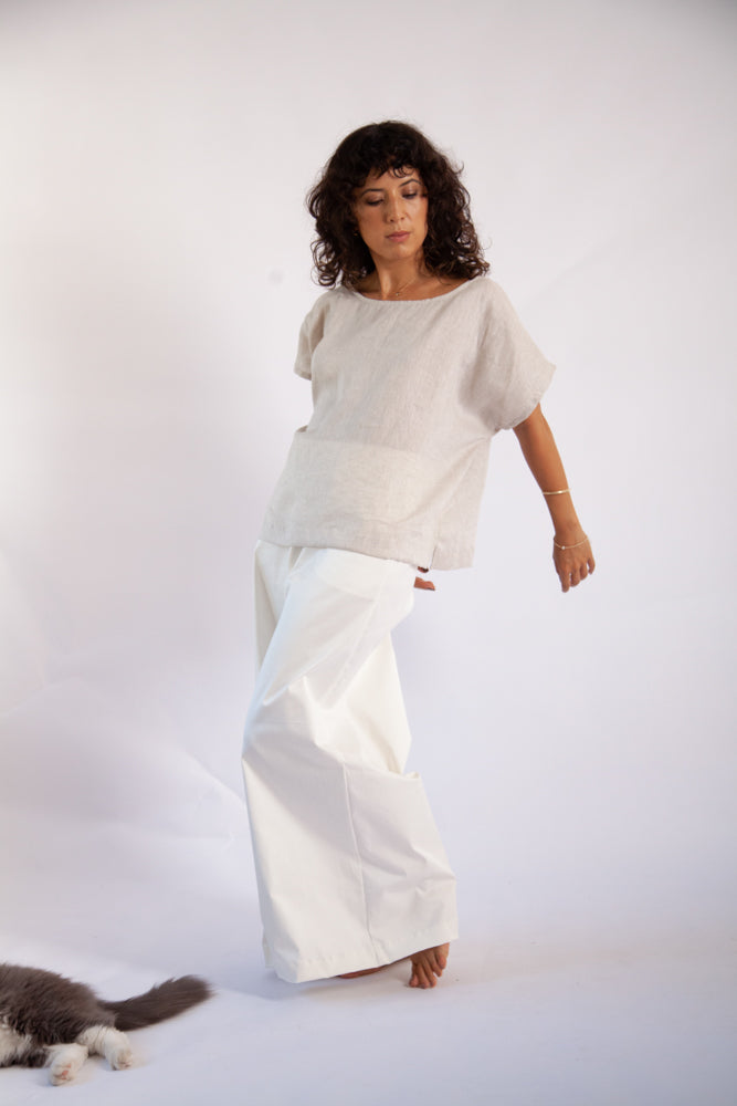 Gab Pant - Ecru Cotton Stretch Sateen