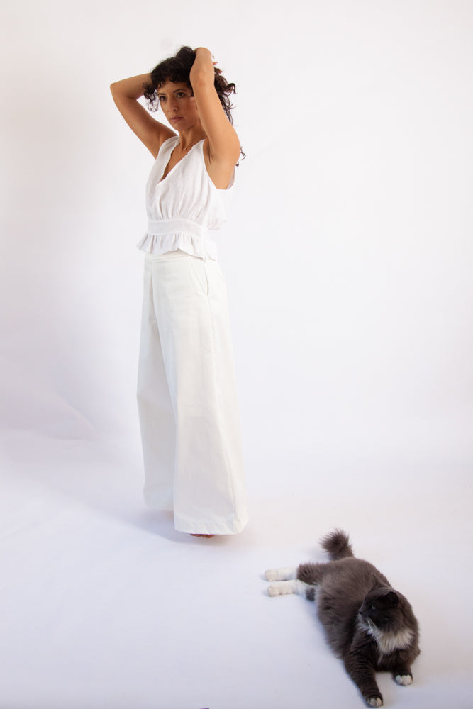 Gab Pant - Ecru Cotton Stretch Sateen