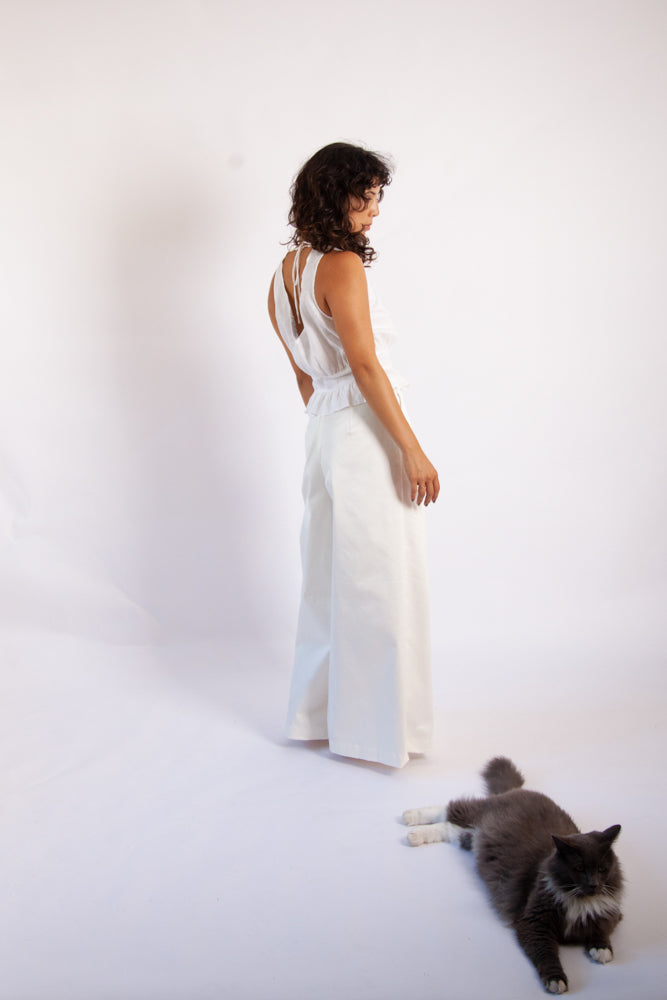 Gab Pant - Ecru Cotton Stretch Sateen