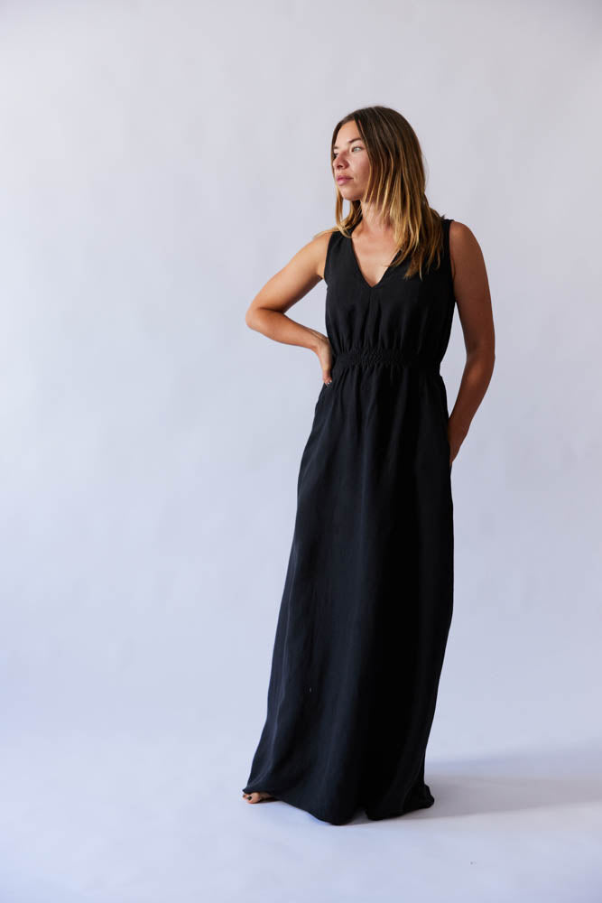 Lani Dress - Black Antique Wash Linen