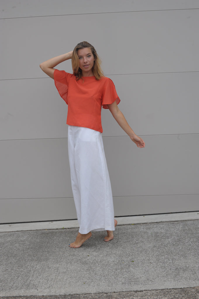 Rissa Top - Coral Silk Cotton Voile