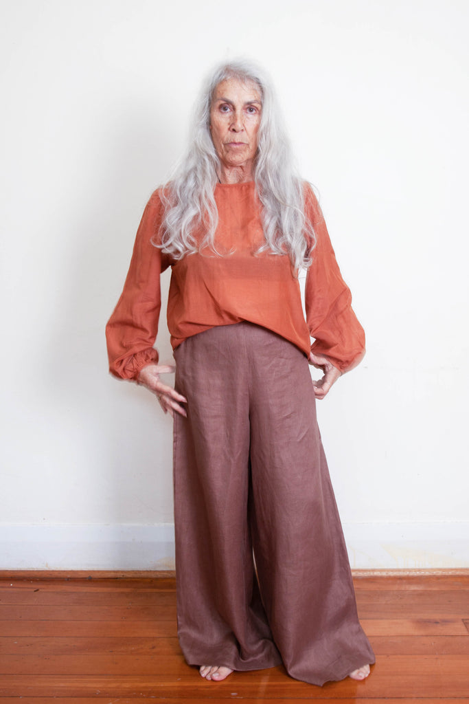 elin top in toffee silk cotton voile by scout. the label