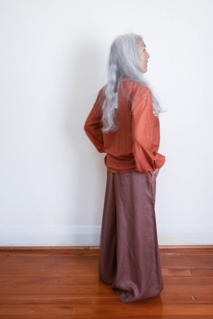 elin top in toffee silk cotton voile by scout. the label