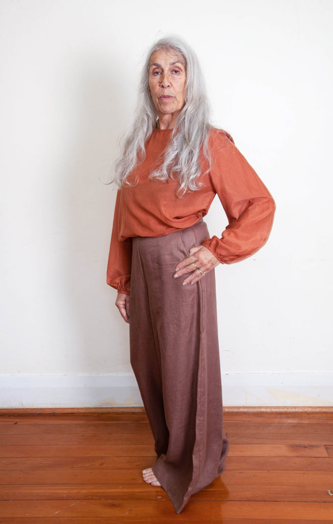 elin top in toffee silk cotton voile by scout. the label