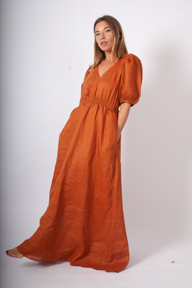 linen terracotta dress Gemma Linen Dress