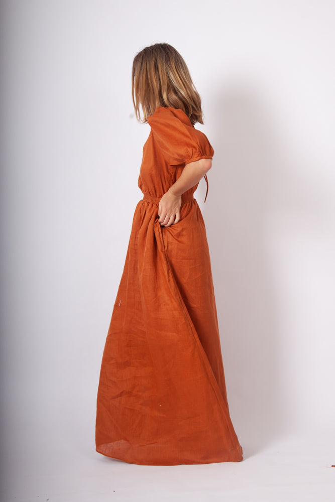 Lani Puff Sleeve Dress - Terracotta Linen scout, the label Lani Puff Sleeve Dress - Terracotta Linen scout, the label