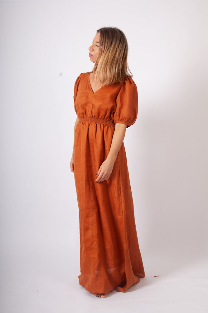Lani Puff Sleeve Dress - Terracotta Linen