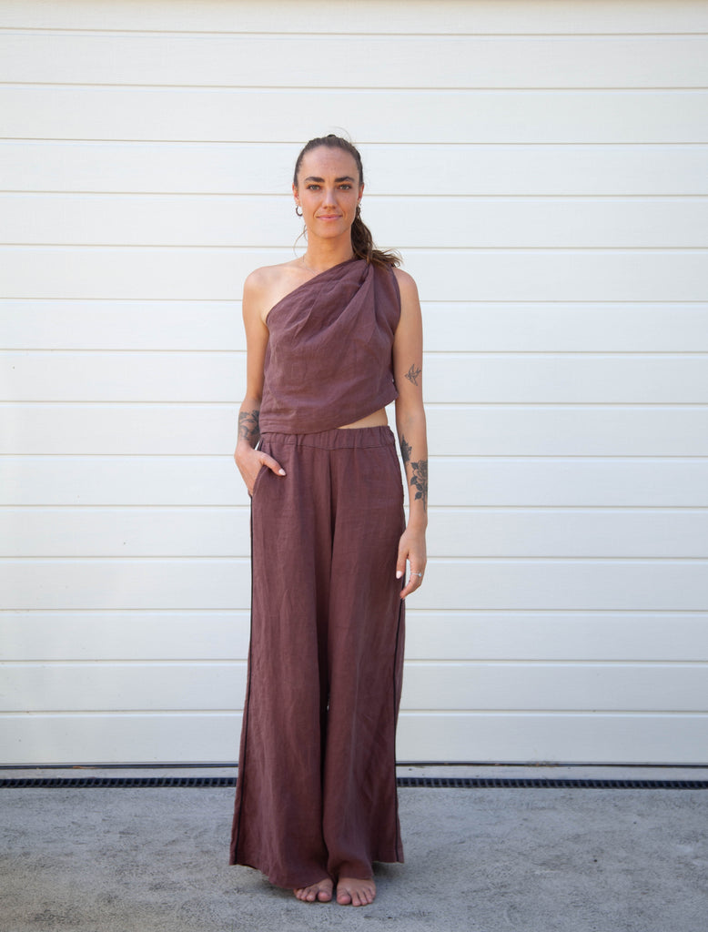 Tia Top - Chocolate Linen