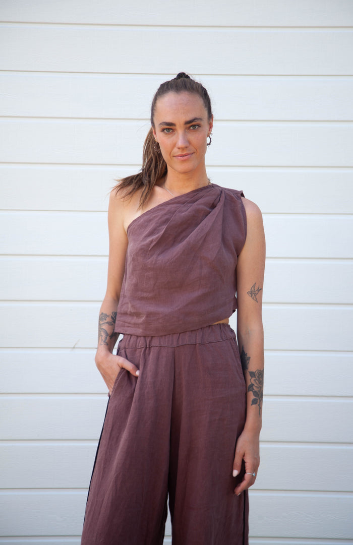 Tia Top - Chocolate Linen