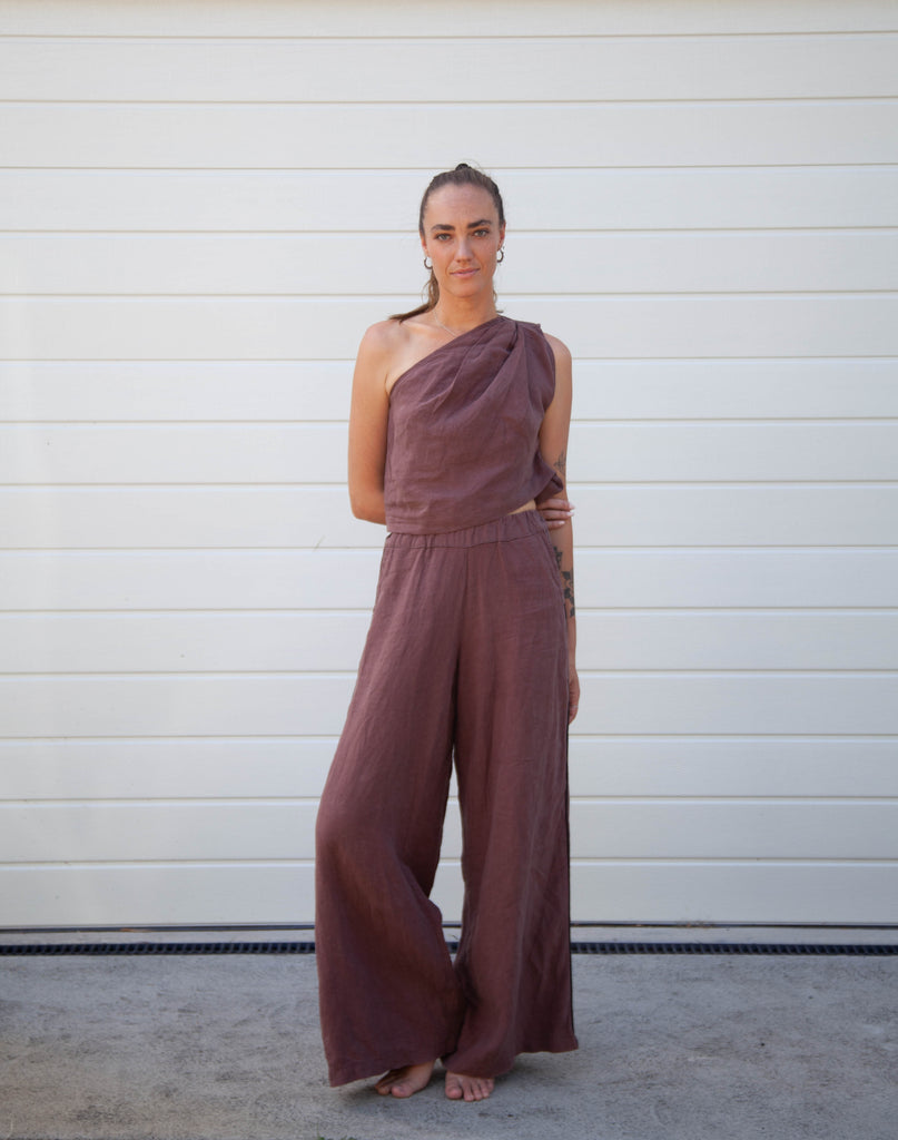 Tia Top - Chocolate Linen