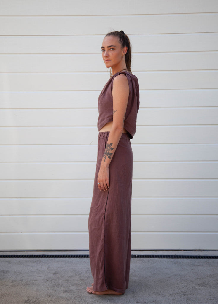 Tia Top - Chocolate Linen