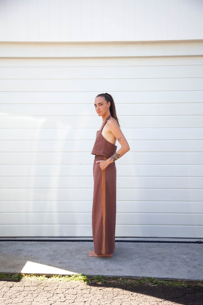 Moni Pin Tuck Stripe Pant - Chocolate Organic Cotton