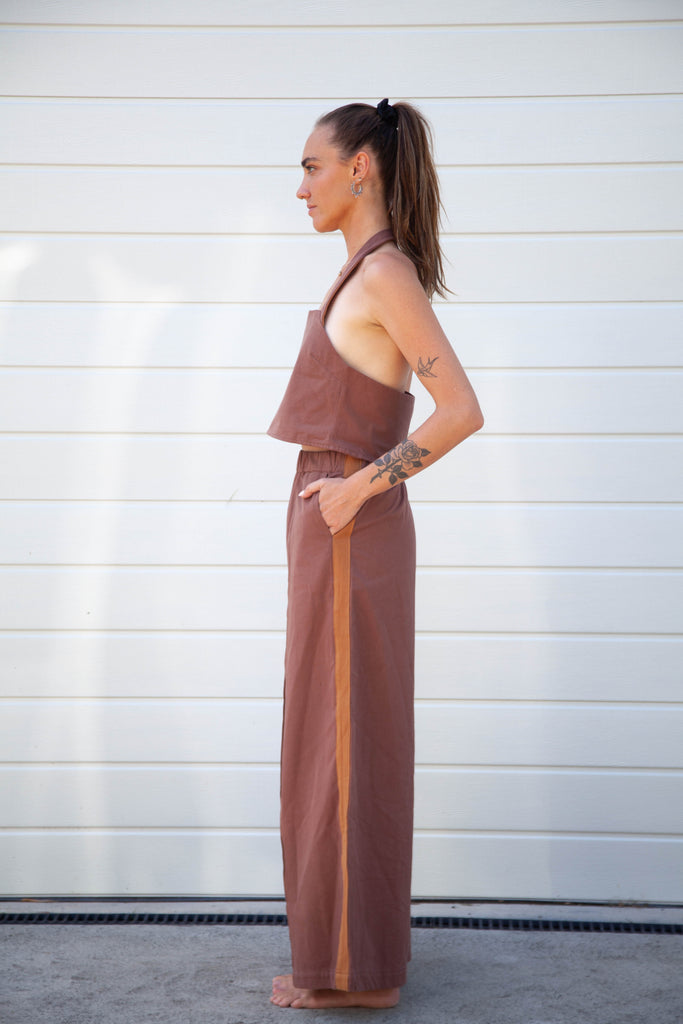 Moni Pin Tuck Stripe Pant - Chocolate Organic Cotton