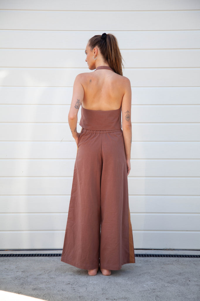 Moni Pin Tuck Stripe Pant - Chocolate Organic Cotton