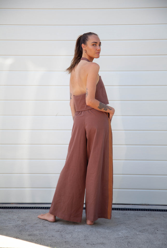 Moni Pin Tuck Stripe Pant - Chocolate Organic Cotton