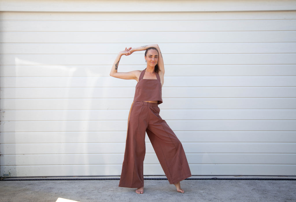 Moni Pin Tuck Stripe Pant - Chocolate Organic Cotton