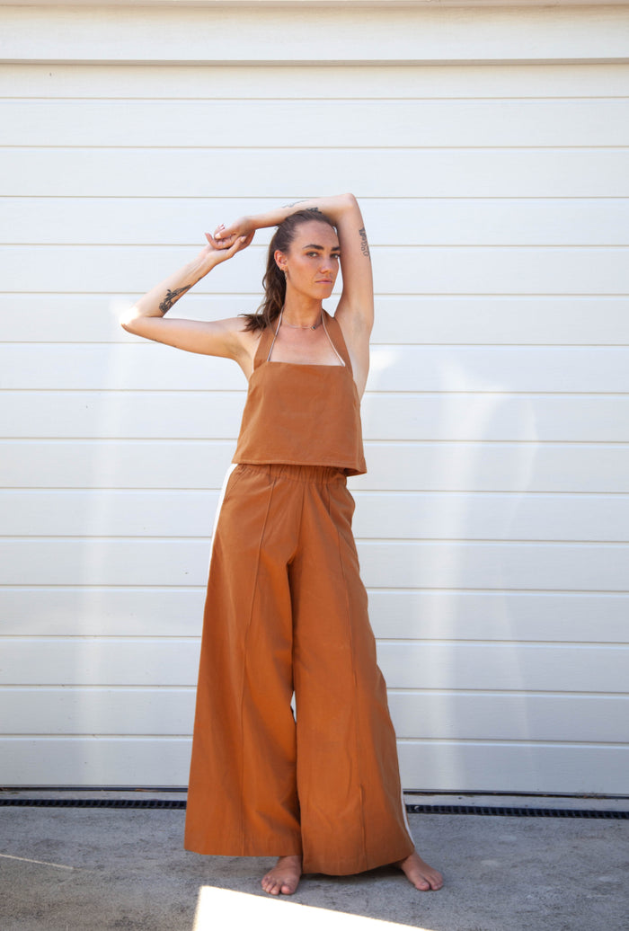 Moni Stripe Pant - Toffee with Ecru Stripe