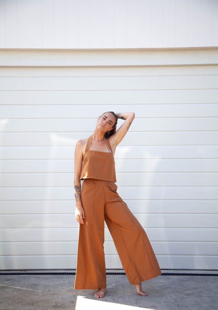 Moni Stripe Pant - Toffee with Ecru Stripe