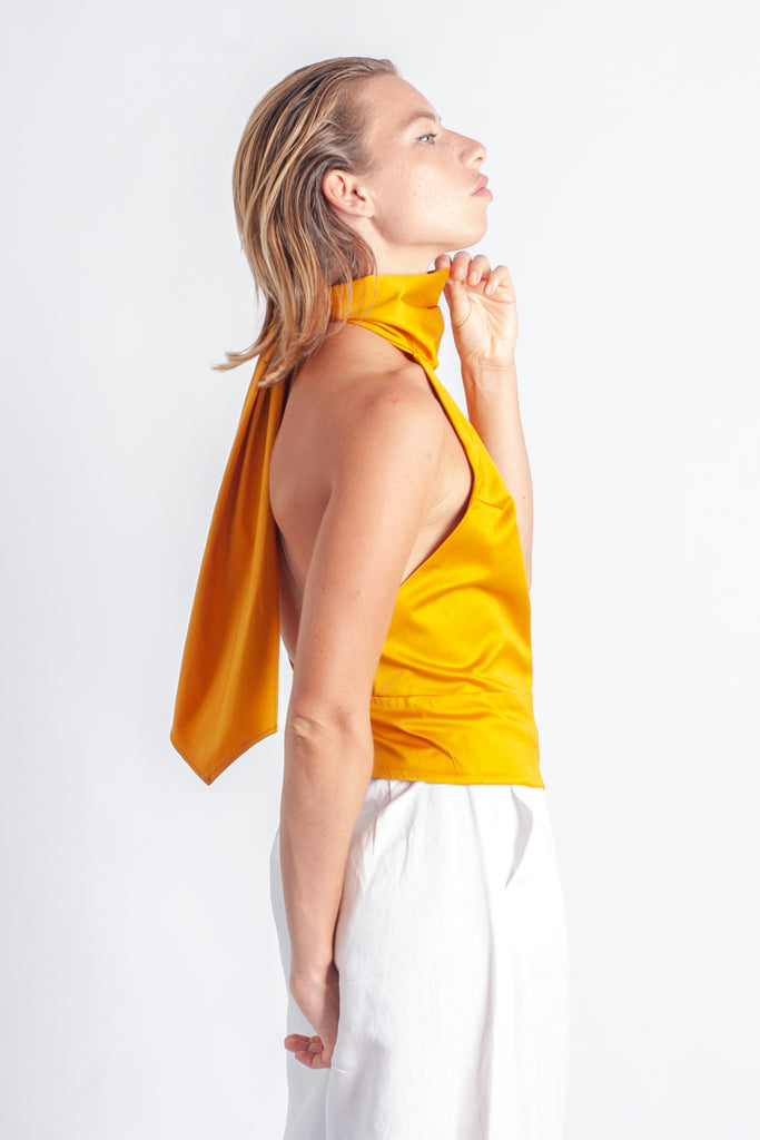 Lola Top - Gold Stretch Cotton Sateen