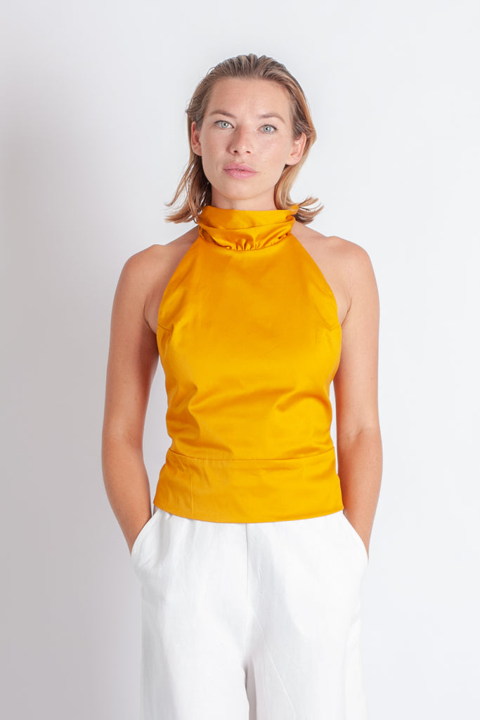 Lola Top - Gold Stretch Cotton Sateen