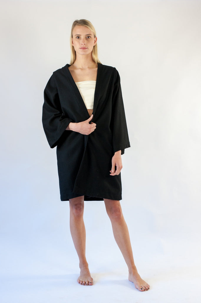 Yumi Kimono Coat - Black Wool Mix Felt