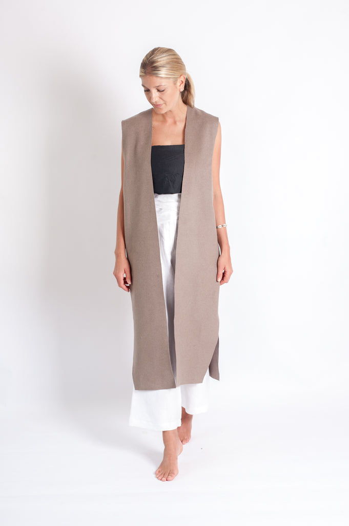 Halle Duster Vest - Mushroom Wool Mix Felt