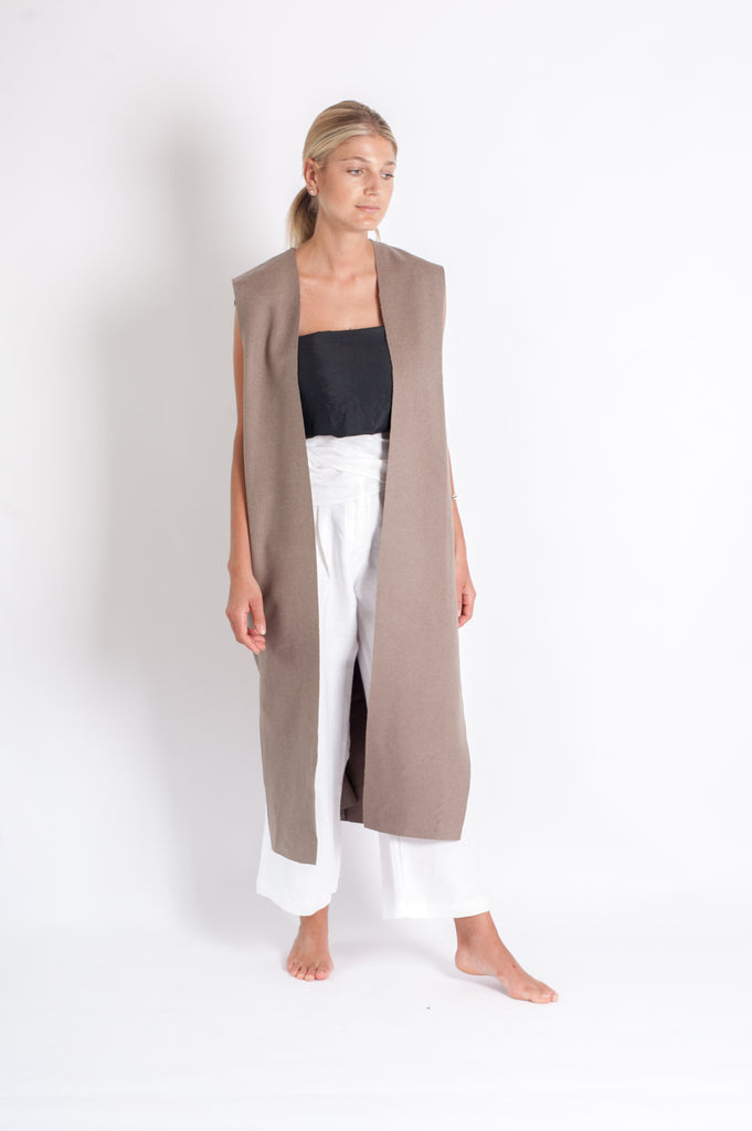 Halle Duster Vest - Mushroom Wool Mix Felt