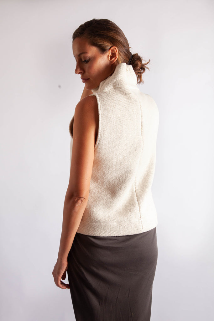 Tahlia Top - Ecru Cotton Wool Mix Weave