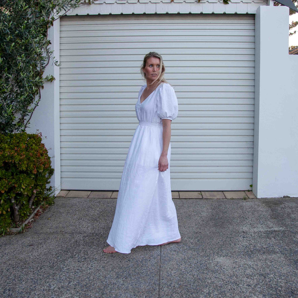Lani Puff Sleeve Dress - White Antique Linen scout, the label Lani Puff Sleeve Dress - White Antique Linen scout, the label