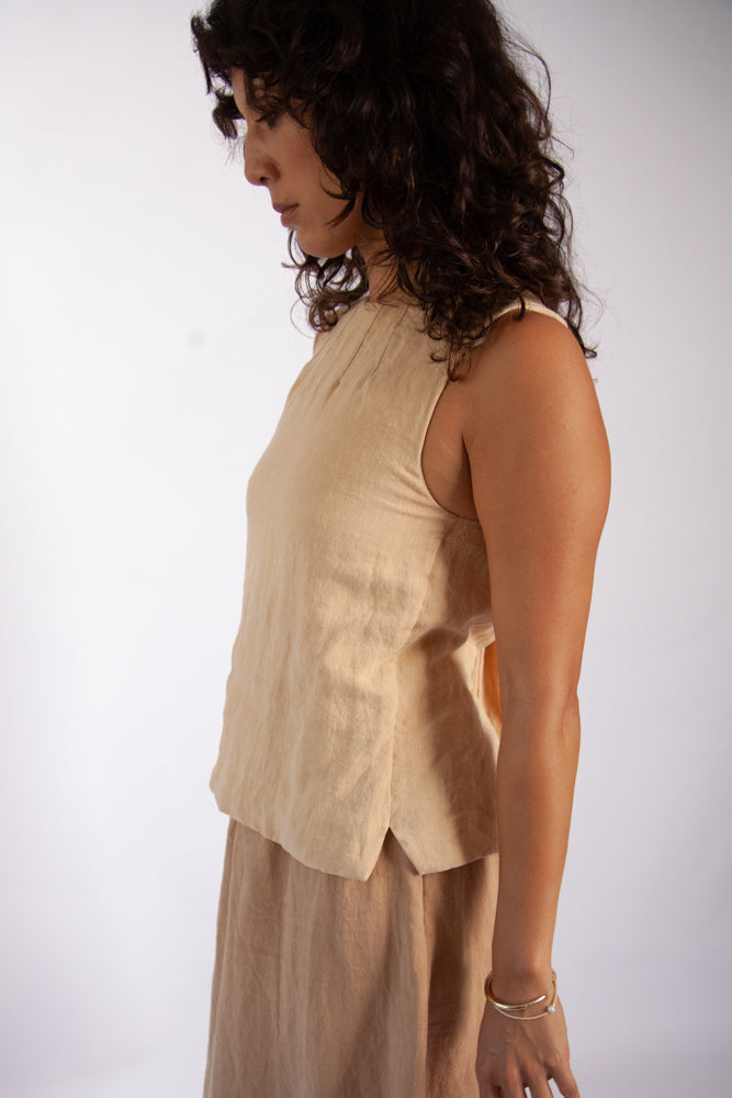 Isla Top - Sand Antique Wash Linen