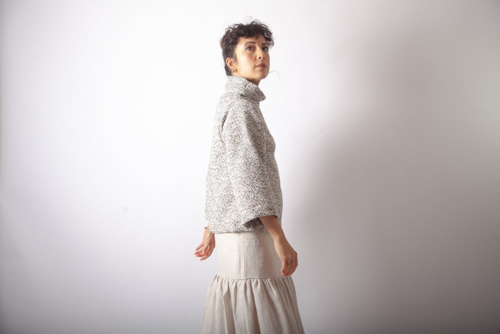 Tahli Mid Sleeve Jumper - Ecru Cotton Bi-Colour Weave
