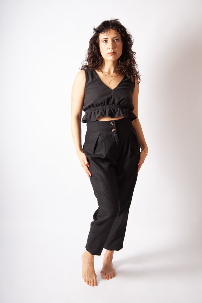 Tora Pant - Black Luxe Linen
